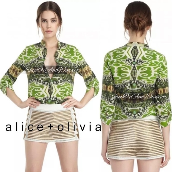 Alice + Olivia mirrored botanical garden silk blouse *shop@iamwarrior - Picture 4 of 16